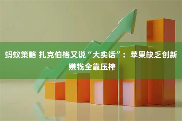 蚂蚁策略 扎克伯格又说“大实话”：苹果缺乏创新 赚钱全靠压榨